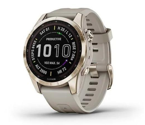 GARMIN Fenix 7S Sapphire Solar Kremowozloty tytan z jasnopiaskowym paskiem 010-02539-21 - 1467053 - zdjęcie